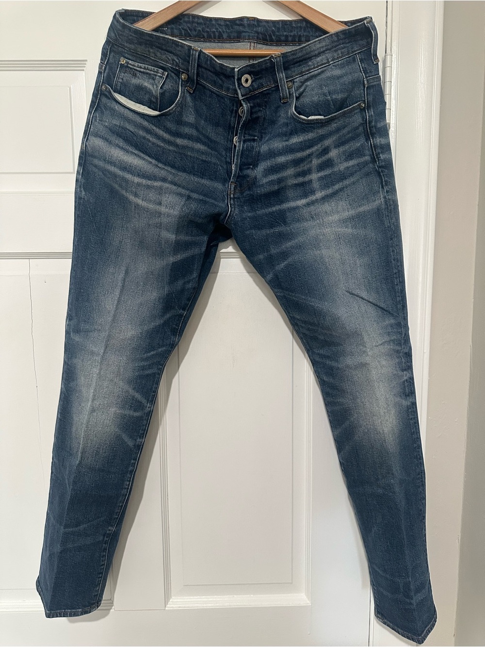 Men's Dark Blue Washed Jeans - Classic Slim Fit G Star Raw